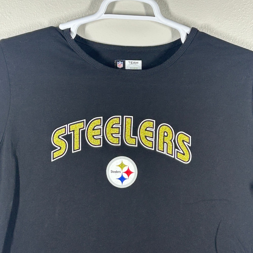 NFL Team Apparel Pittsburgh Steelers Black Glitter Graphic T-Shirt Womens 1X